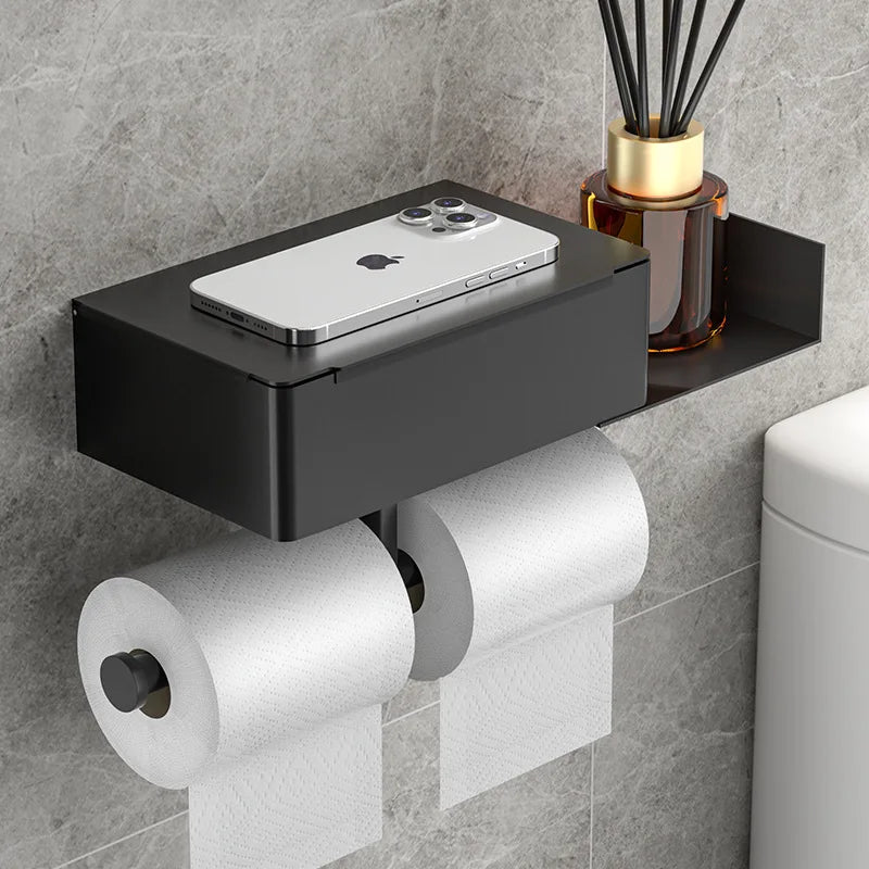 Toilettenpapierhalter mit Ablage, Edelstahl-Box, Aufbewahrung für Feuchttücher etc.