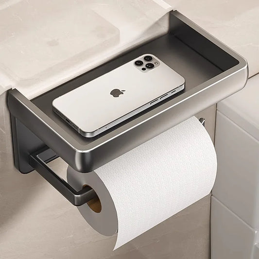 Toilettenpapierhalter in Aluminium mit Smartphone Halter