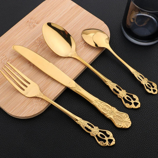 16-teiliges Edelstahl Besteckset in Gold oder Silber – stilvolles Dinnerware-Set.